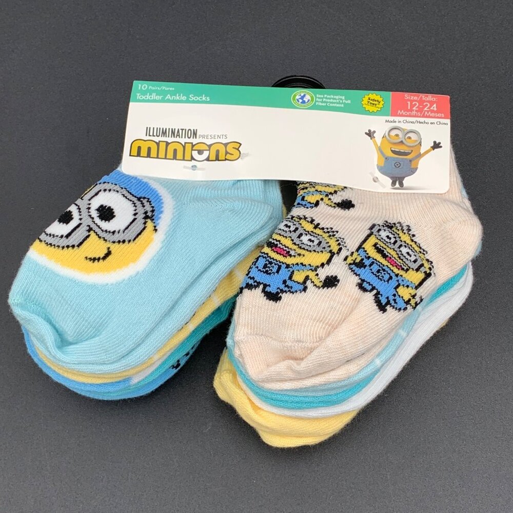 Minions Toddler Ankle Socks 10-Pack Size 12-24‎ Months Cotton Blend Multicolor